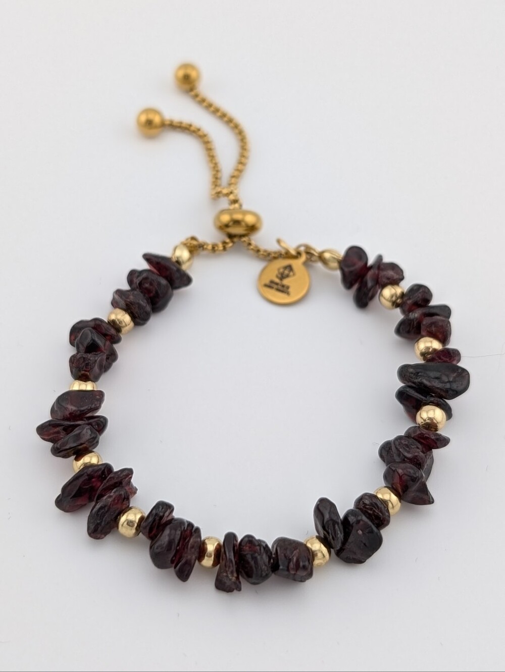 Bolo Style Garnet Beaded & Gold Plated Adjustable Bracelet